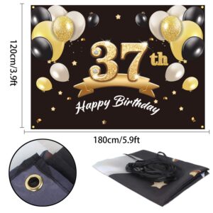 PAKBOOM Happy 37th Birthday Banner Backdrop - 37 Birthday Party Decorations Supplies for Men - Black Gold 4 x 6ft