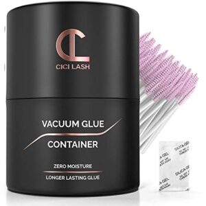 lash glue holder storage container for eyelash extensions adhesive & 100 mascara brushes | vacuum sealed airtight jar/tank/box/bottle | professional lash & nail salon supplies & accessories
