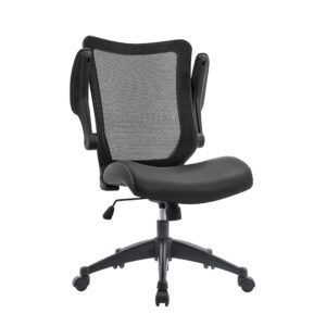 office factor office chair 300lbs weight capacity flip-up arms anti-scratch wheels mesh back and faux leather seat lumbar support computer ergonomic task desk chair (black desk chair)