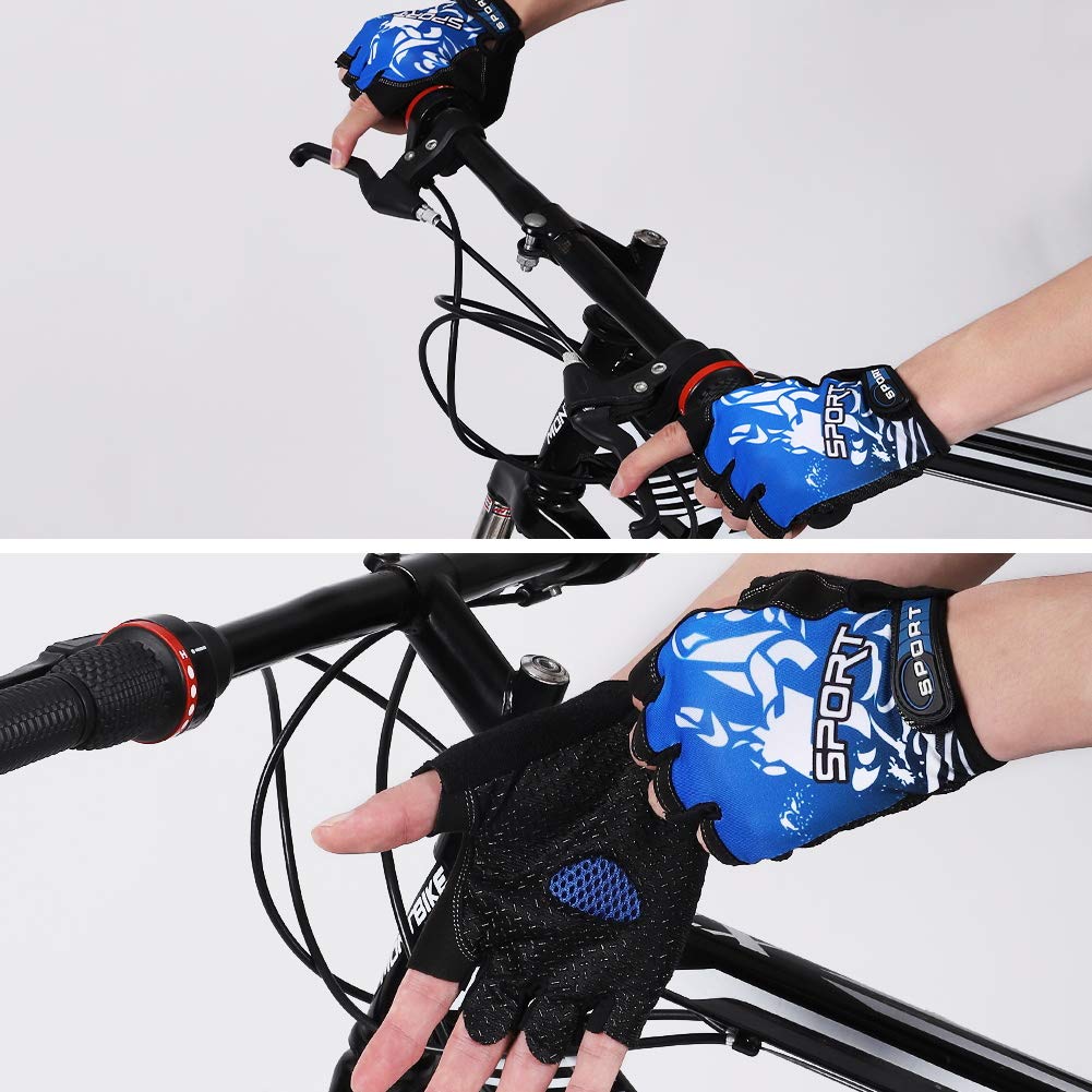 Accmor Cycling Gloves, Men Women, Half Finger, Blue, Breathable, Shock-Absorbing, Anti-Slip, Adjustable, Unisex-Adult, Road Bicycle, Mountain Bike, Motorcycle Gloves