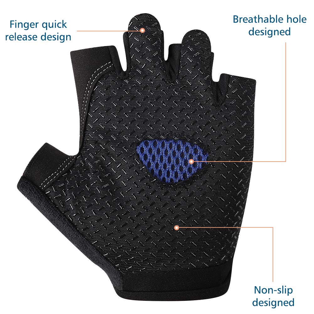 Accmor Cycling Gloves, Men Women, Half Finger, Blue, Breathable, Shock-Absorbing, Anti-Slip, Adjustable, Unisex-Adult, Road Bicycle, Mountain Bike, Motorcycle Gloves