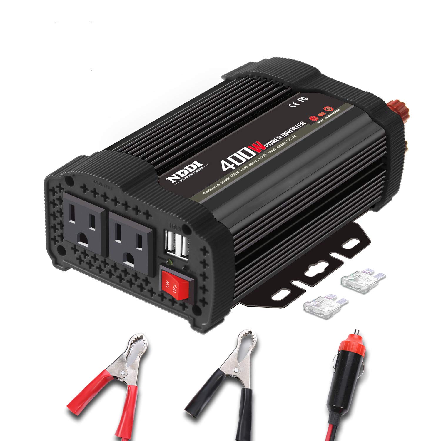 400W Car Power Inverter, DC 12V to 110V AC Converter with 2 Charger Outlets and Dual 3.1A USB Ports Cigarette Lighter Socket Adapter(Black)