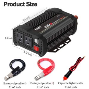 400W Car Power Inverter, DC 12V to 110V AC Converter with 2 Charger Outlets and Dual 3.1A USB Ports Cigarette Lighter Socket Adapter(Black)