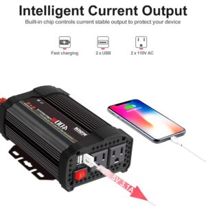 400W Car Power Inverter, DC 12V to 110V AC Converter with 2 Charger Outlets and Dual 3.1A USB Ports Cigarette Lighter Socket Adapter(Black)