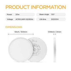 TALOYA 2 Pack 12 Inch LED Flush Mount Ceiling Light Fixture for Living Room Basement Closet Hallway Laundry Room Porch,20W Equivs to 200W 3000k/4000k/6500k