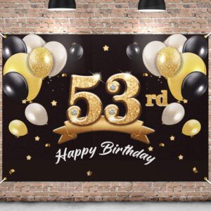 pakboom happy 53rd birthday banner backdrop - 53 birthday party decorations supplies for men - black gold 4 x 6ft