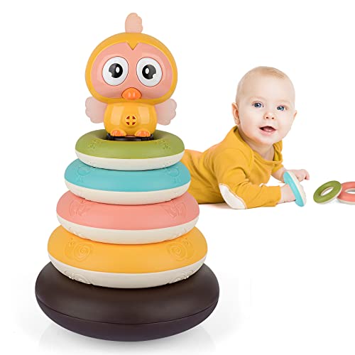 Vanmor 6 Pcs Stacking Nesting Baby Toys, Stacking Toys for Babies 6-12 Months, Teething Toy Building Circle Bird Decor, Montessori Early Educational Learning Toys for Toddler Boys Girls Gift