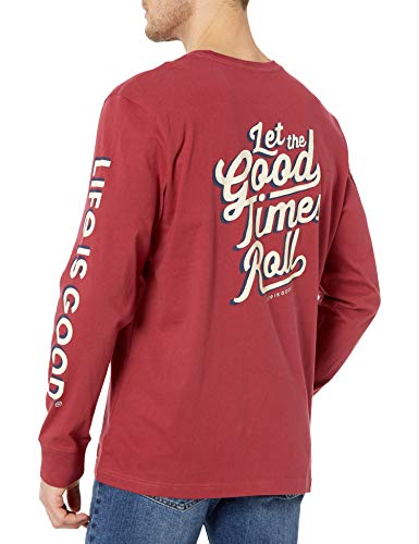 Life is Good Mens Long Sleeve Crusher Graphic T-Shirt, Cranberry Red, Small