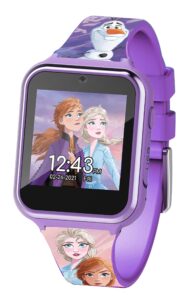 accutime kids disney frozen anna elsa purple educational touchscreen smart watch toy for girls, boys, toddlers - selfie cam, learning games, alarm, calculator, pedometer & more (model: fzn4672az)