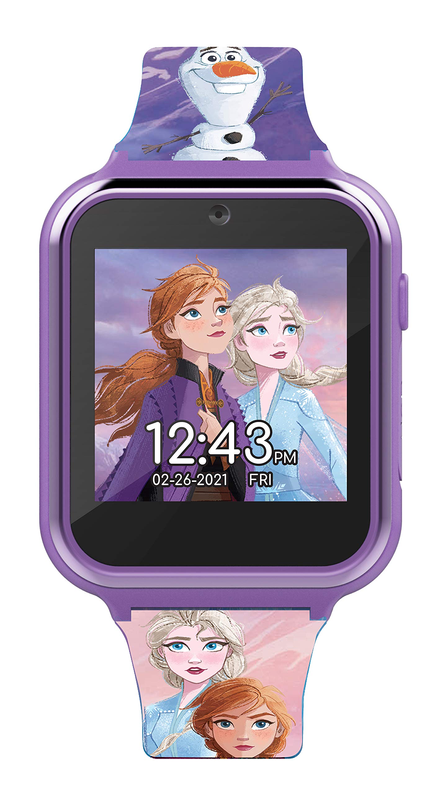 Accutime Kids Disney Frozen Anna Elsa Purple Educational Touchscreen Smart Watch Toy for Girls, Boys, Toddlers - Selfie Cam, Learning Games, Alarm, Calculator, Pedometer & More (Model: FZN4672AZ)