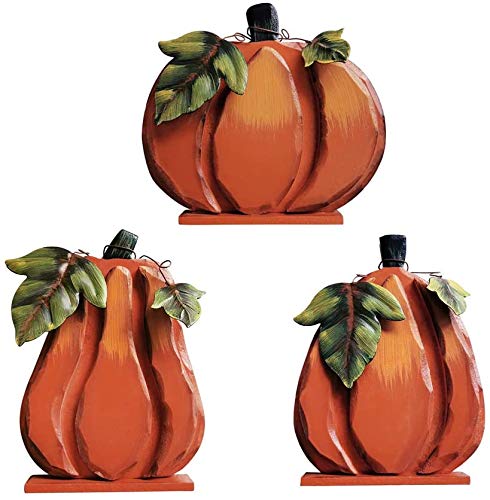 Grace Home Rustic Wooden Free Standing Pumpkin Decor Autumn Harvest Tabletop Shelf Kitchen Decorations Thanksgiving Halloween Pumpkins Sign Fall Decor-Set of 3