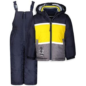 london fog baby boys' 2-piece snow pant & jacket snowsuit, yellow stripe fleece lined, 12mo