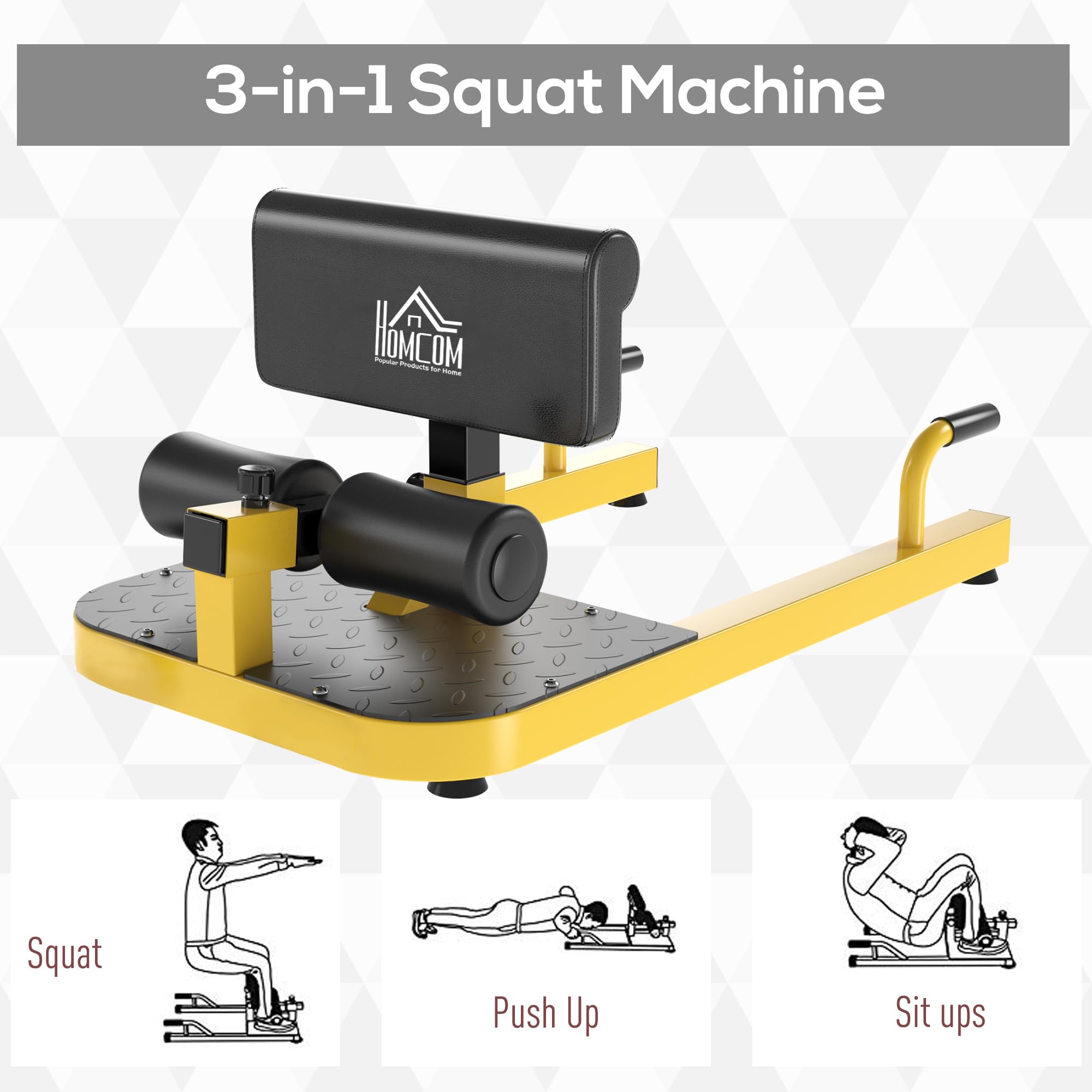 Soozier 3-in-1 Padded Push Up Sit Up Deep Sissy Squat Machine Home Gym Fitness Equipment, Yellow