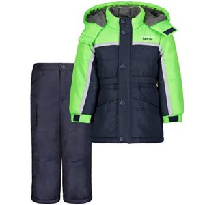 london fog boys' ski jacket & ski pant 2-piece snowsuit, green blue stripe, 5/6