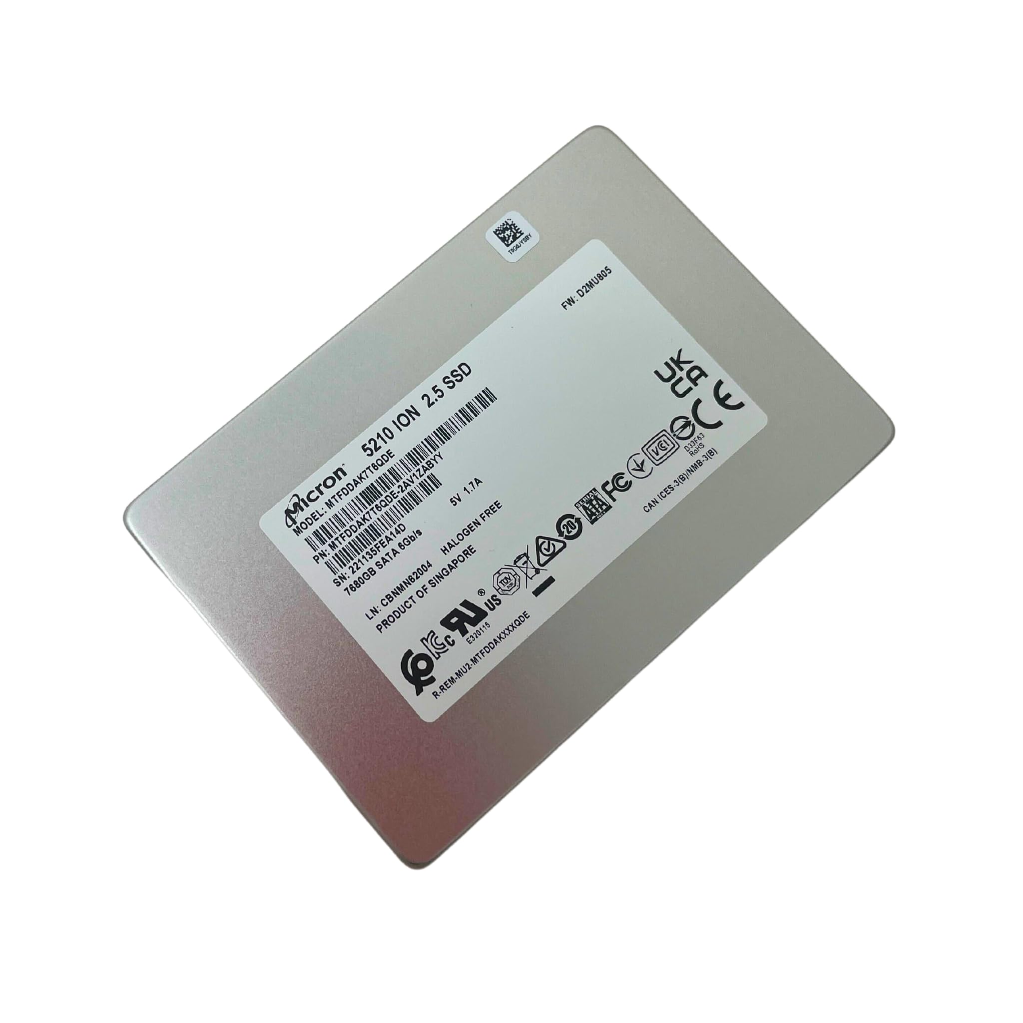 Micron 5210 ION Series 7.68TB 2.5 inch SATA3 TCG MTFDDAK7T6QDE-2AV1ZABYY