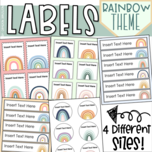 classroom organization labels boho rainbow theme editable