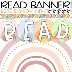 reading banner bulletin board decoration boho rainbow theme