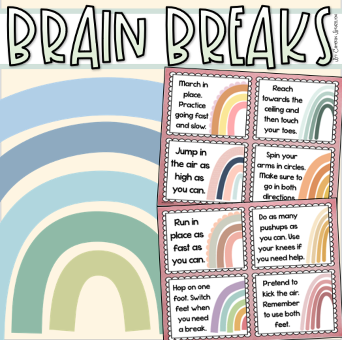 Brain Breaks Movement Cards Boho Rainbow Theme