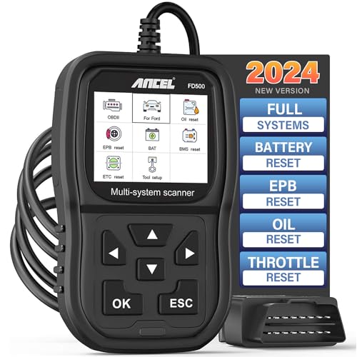 ANCEL FD500 Battery Registration fits for Ford Lincoln Mercury - All Systems OBD2 Scanner with Engine, ABS, SRS, Transmission, SAS, ESP Diagnostics - Car Code Reader for EPB, Throttle, Oil Reset