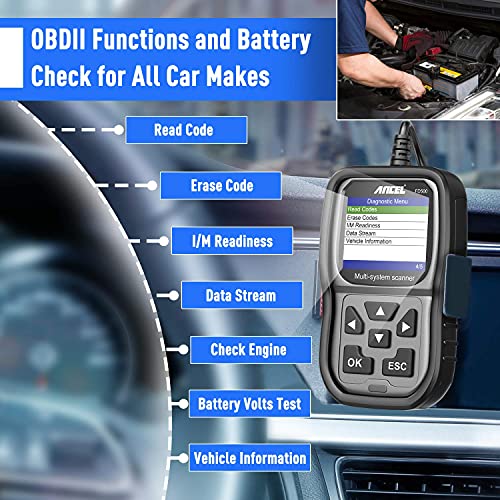 ANCEL FD500 Battery Registration fits for Ford Lincoln Mercury - All Systems OBD2 Scanner with Engine, ABS, SRS, Transmission, SAS, ESP Diagnostics - Car Code Reader for EPB, Throttle, Oil Reset