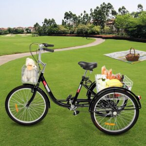 PEXMOR Adult Tricycle 7 Speed, 24/26 Inch 3 Wheel Bikes Tricycle for Adults, Adult Trike for Women/Men/Seniors, Three Wheel Cruiser Bike w/Folding Front & Rear Basket for Shopping/Recreation/Picnic