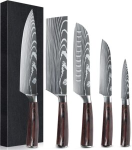 mdhand professional kitchen chef knife set, high-carbon stainless steel chef knife set with cover, 5 piece knifes set
