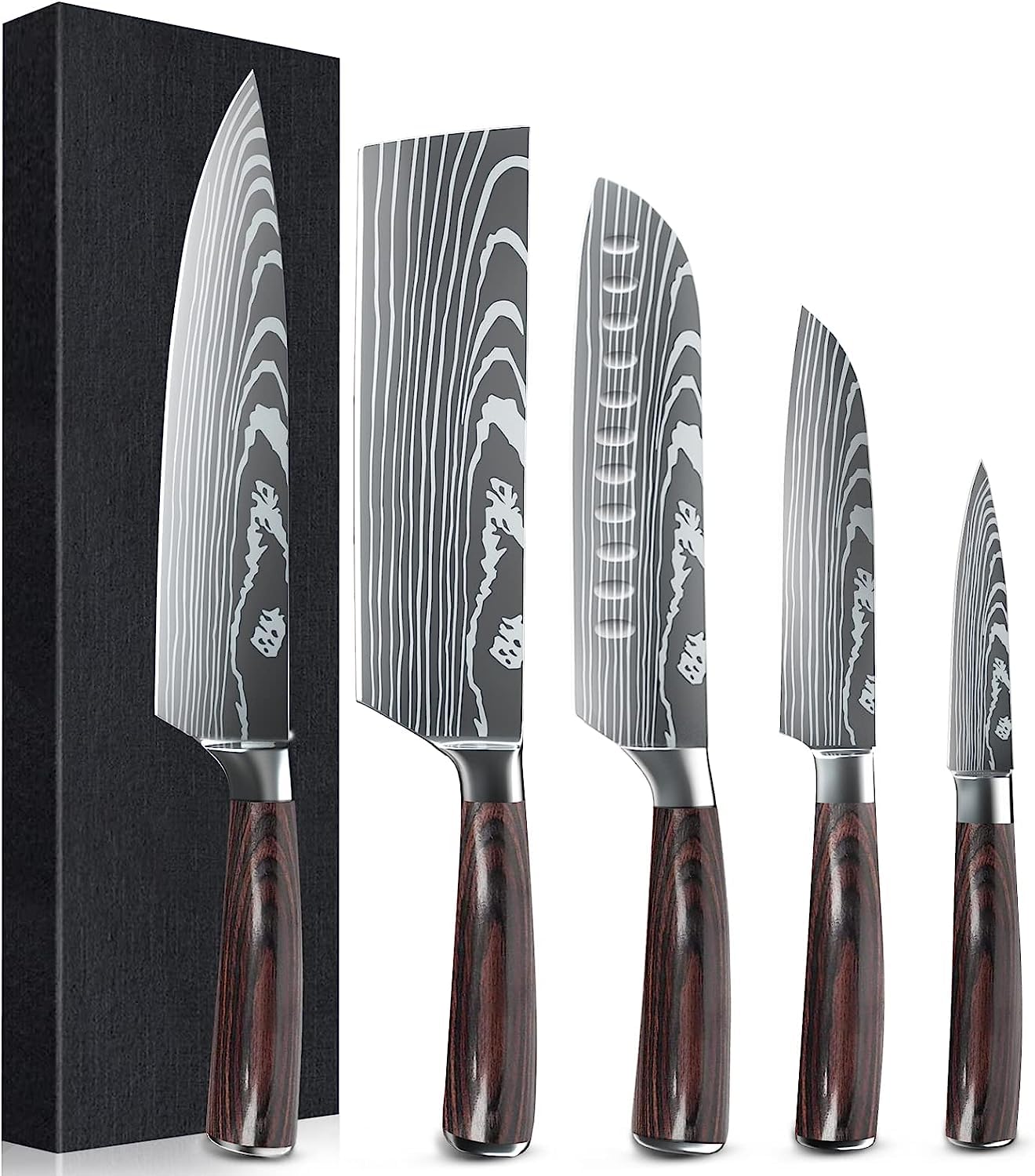 MDHAND Professional Kitchen Chef Knife Set, High-Carbon Stainless Steel Chef Knife Set with Cover, 5 Piece Knifes set