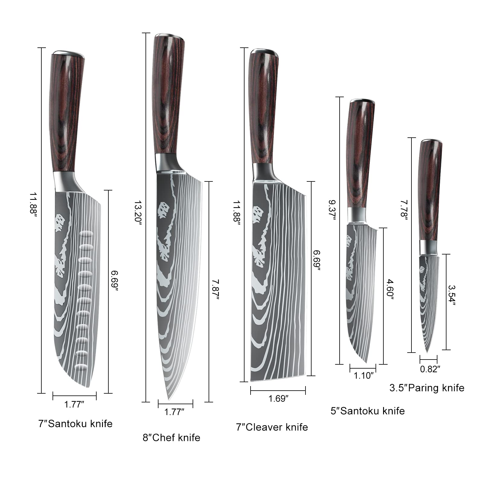 MDHAND Professional Kitchen Chef Knife Set, High-Carbon Stainless Steel Chef Knife Set with Cover, 5 Piece Knifes set