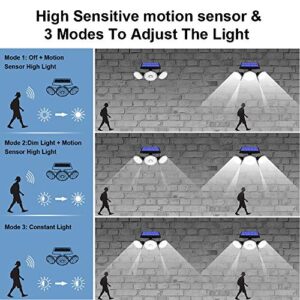 2 Pack Solar Lights Outdoor,3 Modes with Motion Sensor Lights, 70 LED 3 Adjustable Heads Flood Lights, 270° Rotatable Wireless Spotlights, IP65 Waterproof for Garage Pathway Porch Garden Patio Yard