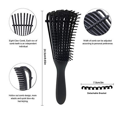 Detangling Brush for Afro America/African Hair Textured 3a to 4c Kinky Wavy/Curly/Coily/Wet/Dry/Oil/Thick/Long Hair, Knots Detangler Easy to Clean (Black)