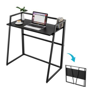 eureka ergonomic small folding desk no assembly required, 33" study desks fold up desk laptop working & crafting desk, black