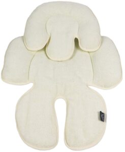 long-ci baby car seat pad reversible with head neck body support for stroller in terry towelling beige