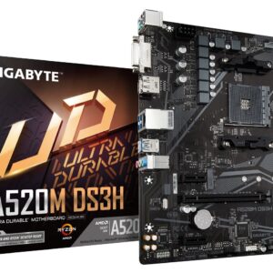 Gigabyte A520M DS3H (AMD Ryzen AM4/MicroATX/5+3 Phases Digital PWM/Gaming GbE LAN/NVMe PCIe 3.0 x4 M.2/3 Display Interfaces/Q-Flash Plus/RGB Fusion 2.0/Motherboard)