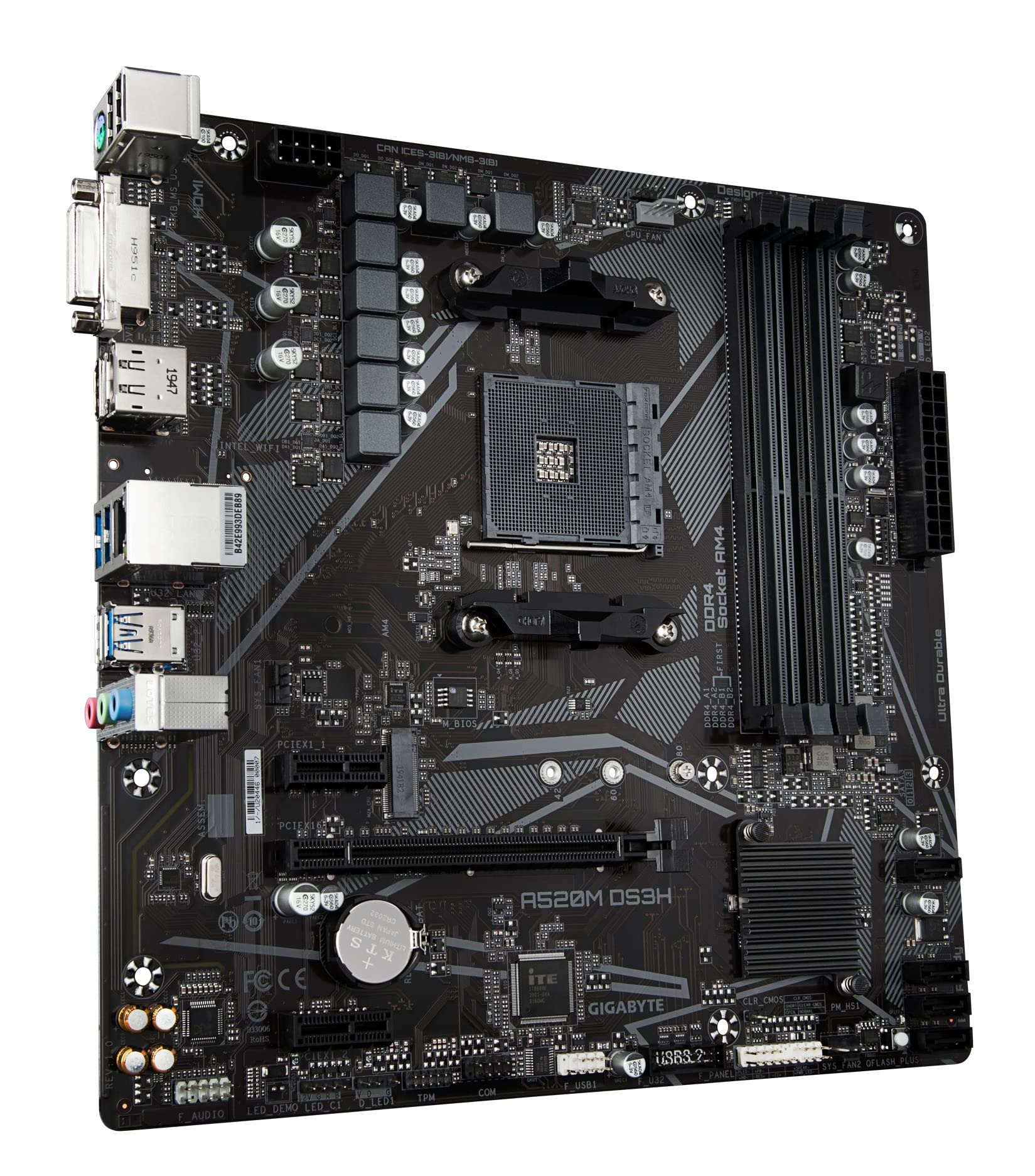 Gigabyte A520M DS3H (AMD Ryzen AM4/MicroATX/5+3 Phases Digital PWM/Gaming GbE LAN/NVMe PCIe 3.0 x4 M.2/3 Display Interfaces/Q-Flash Plus/RGB Fusion 2.0/Motherboard)