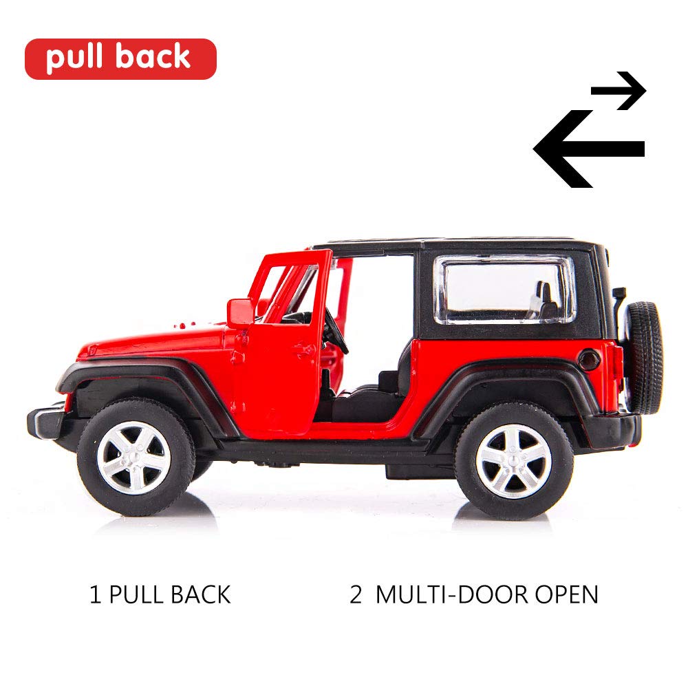 BDTCTK 1/42 Scale SUV Wrangler Car Model Toy Zinc Alloy Die-Cast Pull Back Vehicles Kid Toys for 4 5 6 Year Old Boy Girl Gift(Red)