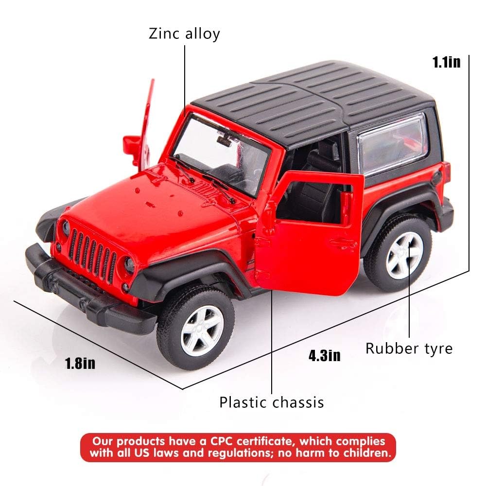 BDTCTK 1/42 Scale SUV Wrangler Car Model Toy Zinc Alloy Die-Cast Pull Back Vehicles Kid Toys for 4 5 6 Year Old Boy Girl Gift(Red)