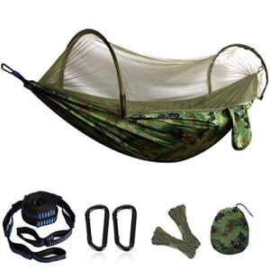 Camping Hammock Portable Hammock with Net Double Hammock with Parachute Fabric 115" 55" Hammock Net for 2 Persons Tree Tent Outdoors (Camouflage)