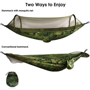 Camping Hammock Portable Hammock with Net Double Hammock with Parachute Fabric 115" 55" Hammock Net for 2 Persons Tree Tent Outdoors (Camouflage)