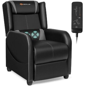 goplus massage gaming recliner chair, racing style pu leather single recliner sofa with footrest, adjustable modern living room recliners, ergonomic home theater recliner seat