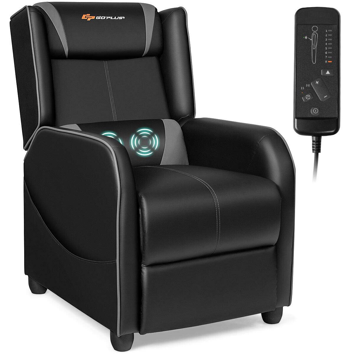 Goplus Massage Gaming Recliner Chair, Racing Style PU Leather Single Recliner Sofa with Footrest, Adjustable Modern Living Room Recliners, Ergonomic Home Theater Recliner Seat