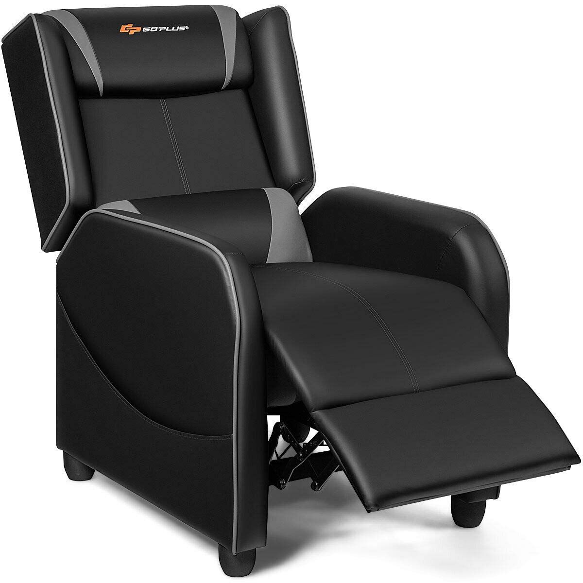 Goplus Massage Gaming Recliner Chair, Racing Style PU Leather Single Recliner Sofa with Footrest, Adjustable Modern Living Room Recliners, Ergonomic Home Theater Recliner Seat