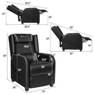 Goplus Massage Gaming Recliner Chair, Racing Style PU Leather Single Recliner Sofa with Footrest, Adjustable Modern Living Room Recliners, Ergonomic Home Theater Recliner Seat