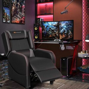 Goplus Massage Gaming Recliner Chair, Racing Style PU Leather Single Recliner Sofa with Footrest, Adjustable Modern Living Room Recliners, Ergonomic Home Theater Recliner Seat