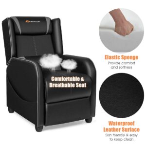 Goplus Massage Gaming Recliner Chair, Racing Style PU Leather Single Recliner Sofa with Footrest, Adjustable Modern Living Room Recliners, Ergonomic Home Theater Recliner Seat