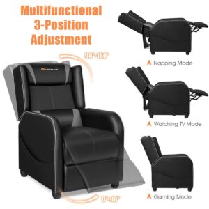 Goplus Massage Gaming Recliner Chair, Racing Style PU Leather Single Recliner Sofa with Footrest, Adjustable Modern Living Room Recliners, Ergonomic Home Theater Recliner Seat