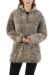 les umes women's zipper sherpa pullover fuzzy fleece sweatshirts jacket winter oversized outwear coat brown 2xl