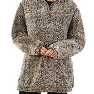 Les umes Women's Zipper Sherpa Pullover Fuzzy Fleece Sweatshirts Jacket Winter Oversized Outwear Coat Brown 2XL