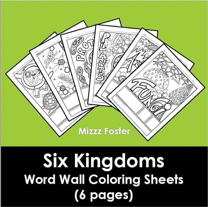 Six Kingdoms Word Wall Coloring Sheets (6 pages)