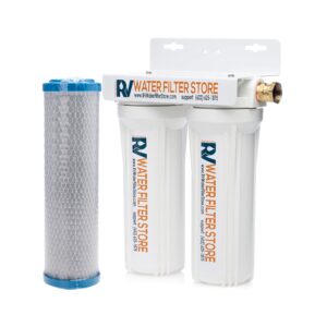 rv water filter store - essential water filtration system, 2 stage anti-scale system with 0.5 micron carbon block filter and 2nd stage ph phosphate filter for purified clean drinking water