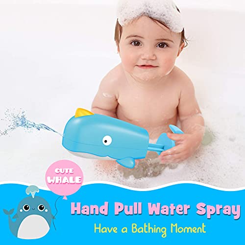 Bath Toys for Toddlers, 3 Pcs Baby Bath Toys - Wind-up Fish Bathtub Set, Spray Water Cloud & Hand-Pull Whale - Water Gun Bath Birthday Gifts for Kids